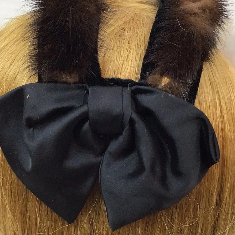 Vintage dark brown mink fur headband hat - Picture 5 of 9